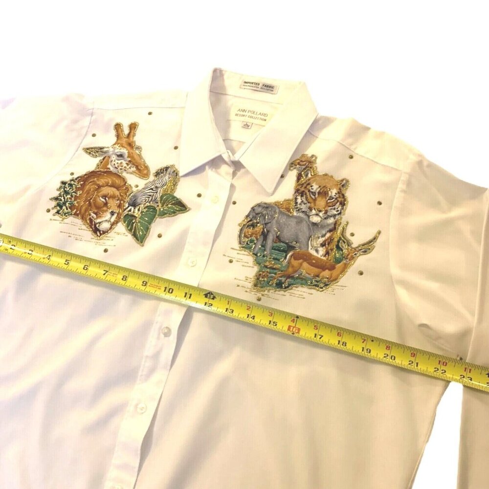 Ann Pollard Resort Collection Womens 14/16 Shirt Safari Jungle Tiger Elephant - Picture 5 of 11